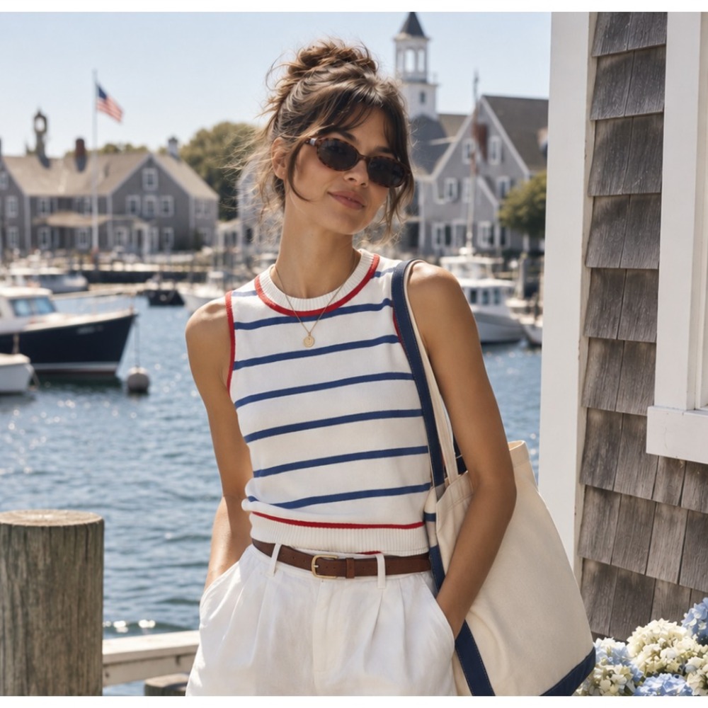 Central Park West Nautical Striped Sweater Tank S Preppy Americana Sailor Knit